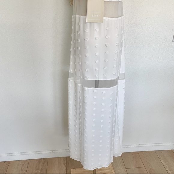 ☀️ [PRICE FIRM] SABO Miliano Illusion Mesh Panel Dot Textured Maxi Dress White - Picture 9 of 15